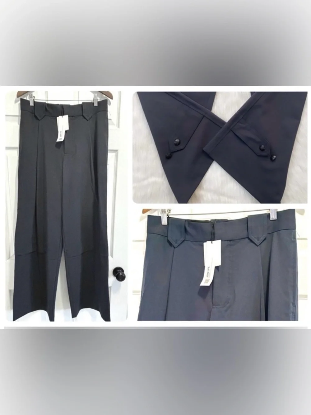 NWT Zara Wide Leg Trousers Navy Blue Pants Poly / Viscose / Elastane Blend Large - Picture 1 of 12